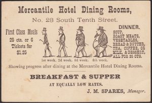 Mercantile Hotel Dining Rooms, Breakfast & Supper, 23 South Tenth St., Philadelphia