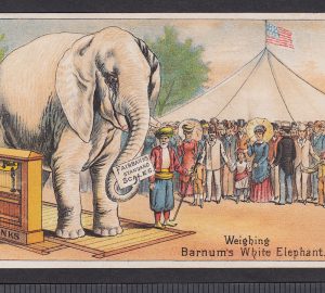Barnum White Elephant 1800's Circus Tent Fairbanks Scale Advertising Trade Card
