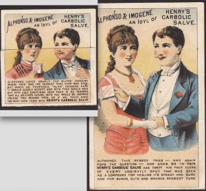 Henrys Carbolic Salve 1880's Pimple Cure Folding Metamorphic Novelty Victorian Trade Card